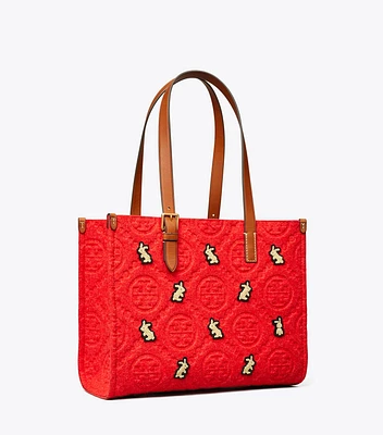 Small T Monogram Embroidered Rabbit Tote