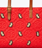 Small T Monogram Embroidered Rabbit Tote