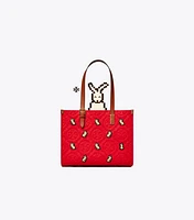 Small T Monogram Embroidered Rabbit Tote