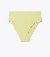 Smocked High-Leg High-Waisted Bikini Bottom