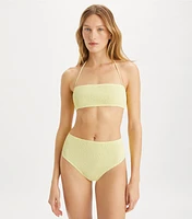 Smocked High-Leg High-Waisted Bikini Bottom