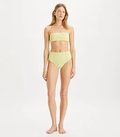 Smocked High-Leg High-Waisted Bikini Bottom