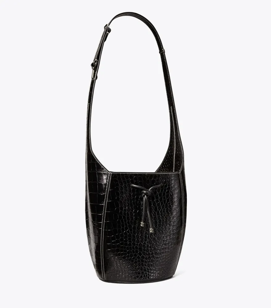 Spaghetti Strap Embossed Bucket Bag