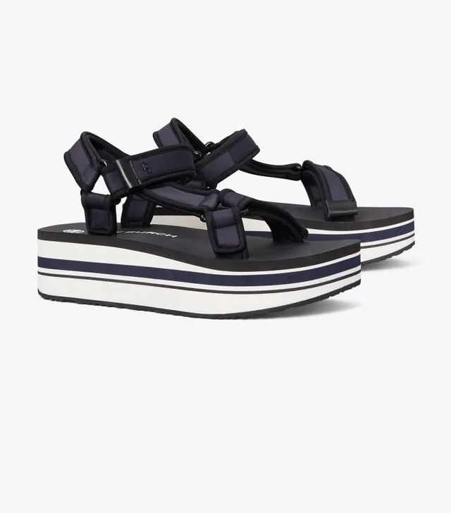 Tory Burch Kira Leather Platform Sandals in Black