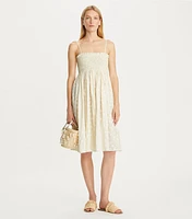 Strapless Smocked Silk Dress