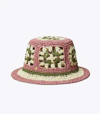 Straw Crochet Short-Brim Bucket Hat