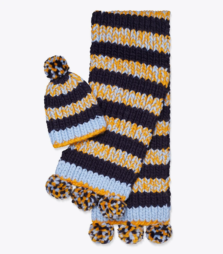 Striped Beanie And Scarf Set