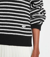 Striped Open Collar Wool Sweater