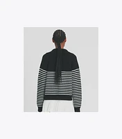 Striped Open Collar Wool Sweater