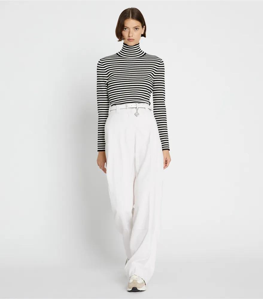 Striped Wool Ribbed Turtleneck