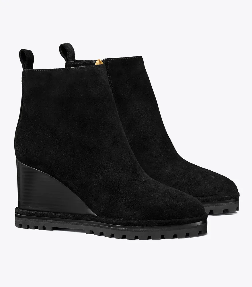 Suede Logo Lug Sole Wedge Boot