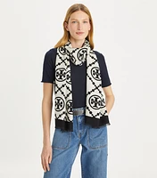 T Monogram Bordered Oblong Scarf