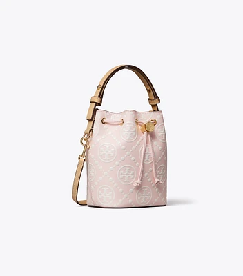 T Monogram Contrast Embossed Mini Bucket Bag