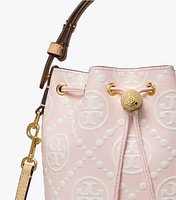 T Monogram Contrast Embossed Mini Bucket Bag