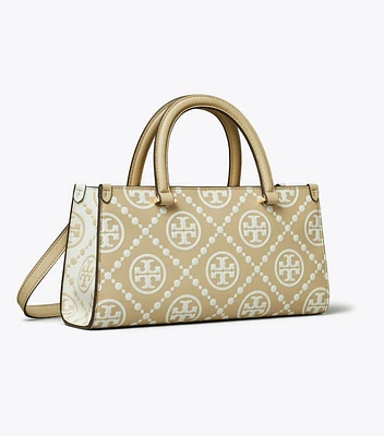 T Monogram Contrast Embossed Small East-West Tote