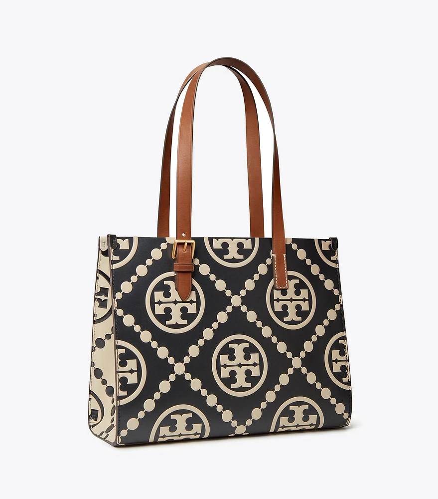 T Monogram Contrast Embossed Small Tote