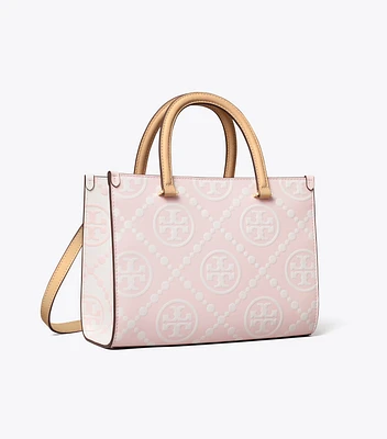 T Monogram Contrast Embossed Top-Handle Tote