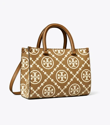 T Monogram Contrast Embossed Top-Handle Tote