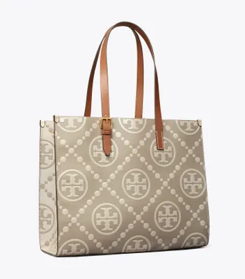 T Monogram Contrast Embossed Tote