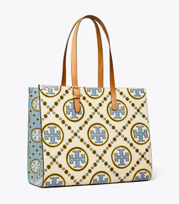 T Monogram Contrast Embossed Tote