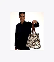 T Monogram Contrast Embossed Tote