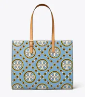 T Monogram Contrast Embossed Tote