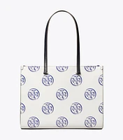 T Monogram Contrast Embossed Tote