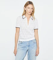 T Monogram Cotton Pointelle Zip Polo