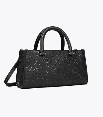 T Monogram Embossed Small East-West Tote