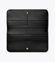 T Monogram Embossed Zip Slim Wallet