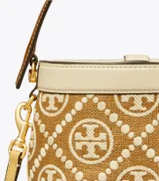 T Monogram Embroidered Raffia Canteen Bag