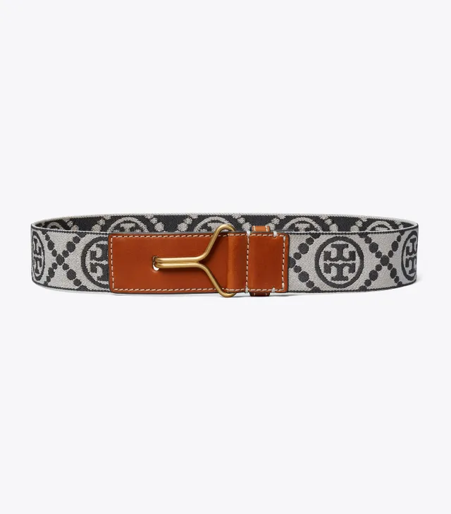 Tory Burch T Monogram Denim & Leather Belt