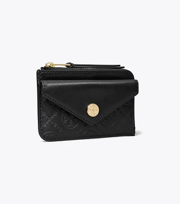 T Monogram Leather Zip Card Case