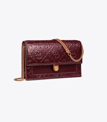 T Monogram Patent Embossed Chain Wallet