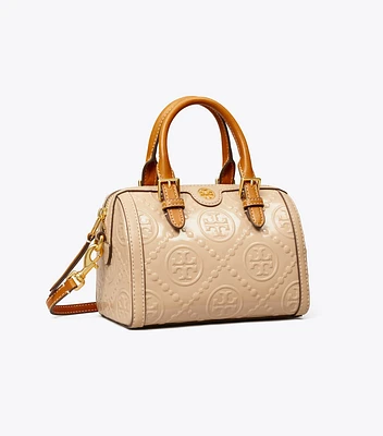 T Monogram Patent Embossed Petite Barrel Bag