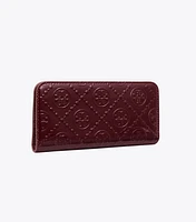 T Monogram Patent Embossed Zip Slim Wallet