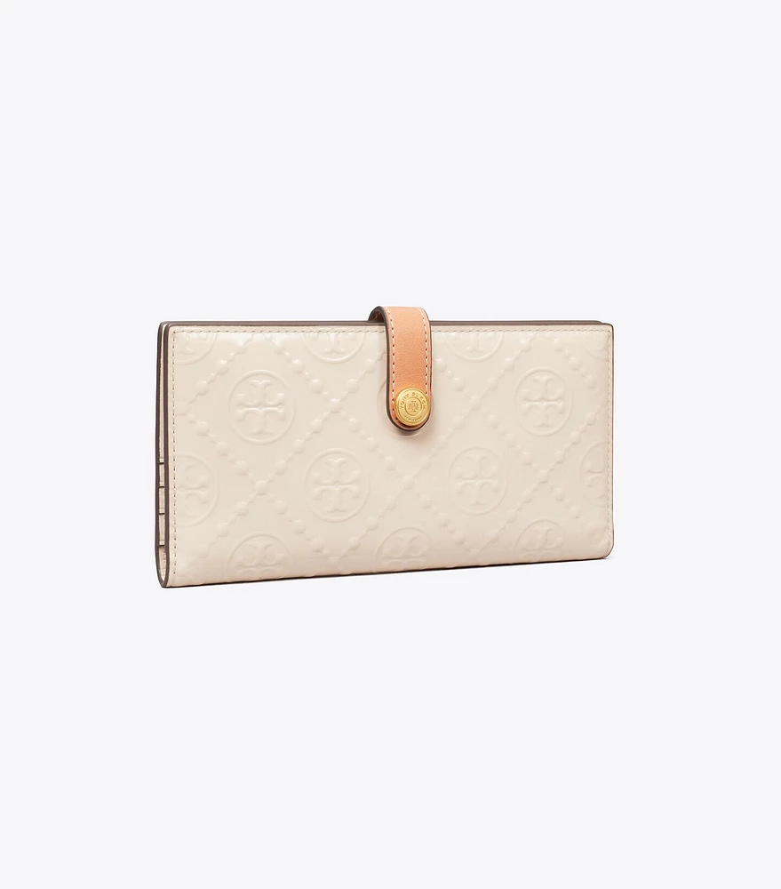 T Monogram Patent Embossed Zip Slim Wallet