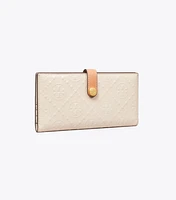 T Monogram Patent Embossed Zip Slim Wallet