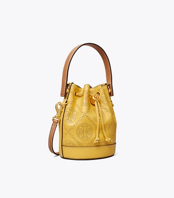 T Monogram Perforated Leather Mini Bucket Bag