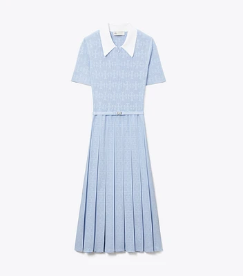 T Monogram Pointelle Pleated Dress