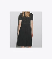 T Monogram Pointelle Pleated Dress