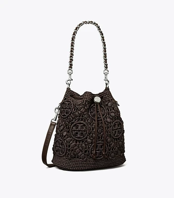 T Monogram Raffia Bucket Bag