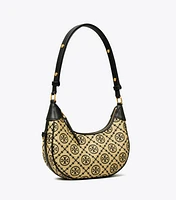 T Monogram Raffia Crescent Bag