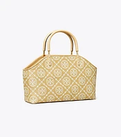 T Monogram Raffia Small Basket Tote