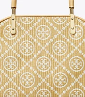 T Monogram Raffia Small Basket Tote