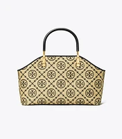 T Monogram Raffia Small Basket Tote