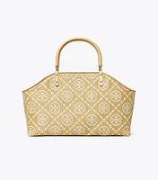 T Monogram Raffia Small Basket Tote