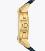 T Monogram Tory Watch, Leather/Gold-Tone Stainless Steel