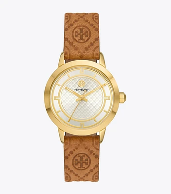 T Monogram Tory Watch, Luggage Leather/Gold-Tone Stainless Steel, 32 x 42MM 