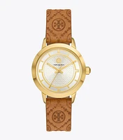 T Monogram Tory Watch, Luggage Leather/Gold-Tone Stainless Steel, 32 x 42MM 